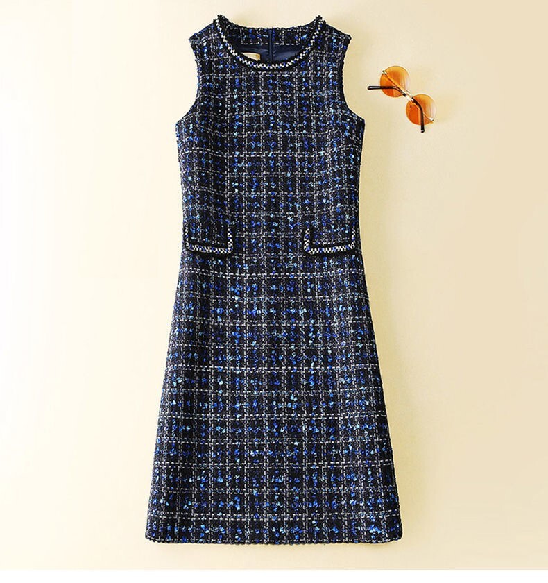 ワンピース 膝丈 ひざ丈 膝上 ノースリーブ ラウンドネック 襟なし スリム タイト Aライン ポケット ハイウエスト ポリエステル かわいい 大人可愛い きれいめ シンプル おしゃれ 大人女子