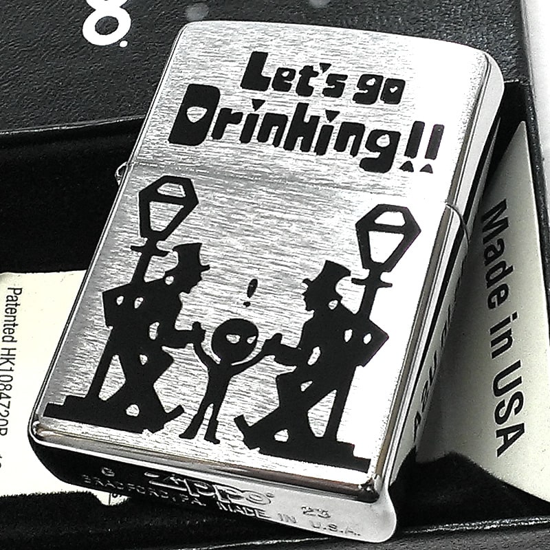 ZIPPO ドランク エイリアン コミカル ジッポ ライター 酔っぱらいおじさん ユニーク シルバーサテン 可愛い 宇宙人ドランカー おしゃれ メンズ おもしろい ギフト プレゼント