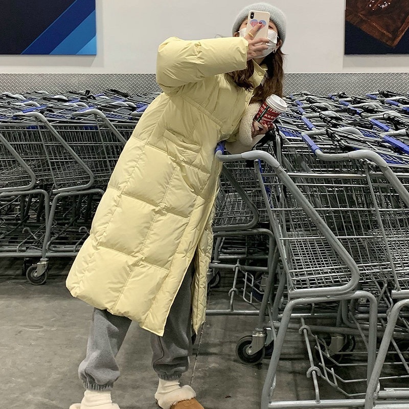 2024レディースミドル丈韓国版甘いゆったり膝上厚手ホワイトダックダウンジャケット暖かい厚手コート
