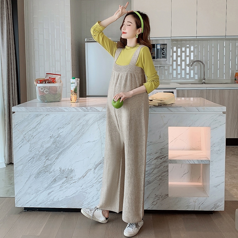 【送料無料】マタニティ サロペット + トップス付き セットアップ 2点セット ワイドパンツ