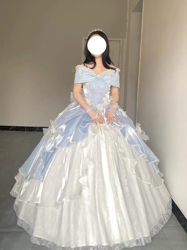 【2枚購入で 3oo円OFF！】ローズギフトロリータ女性用ドレスブループリンセスドレス学生デイアダルトアート試験ボーカルミュージックホスト