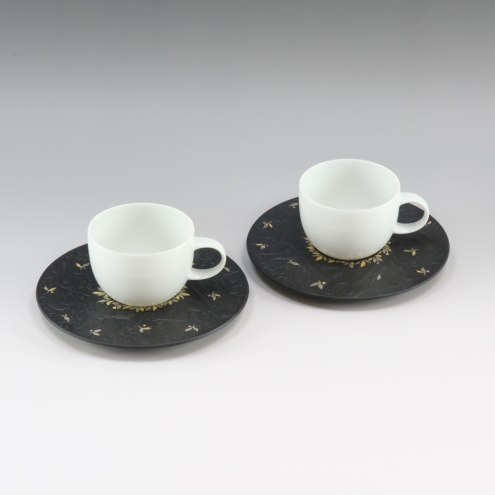 Rosenthal ローゼンタール 魔笛ブラック デミタスカップ＆ソーサー×2 食器 _ 中古品 Aランク