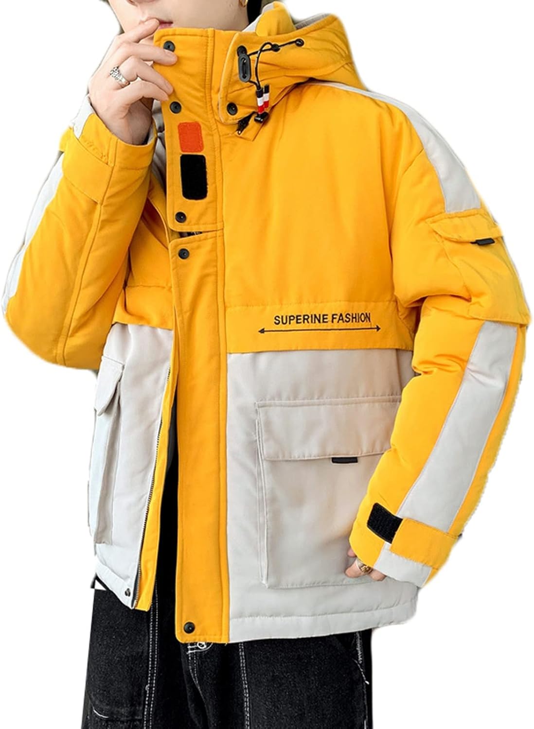 中綿ジャケット メンズ カーゴジャケット 防寒コート 厚手 スタンドカラー フード取り外し可 冬服 防風 保温性 綿服 バイカラー おしゃれ 普段使い アウトドア 釣り ウオーキング アウター