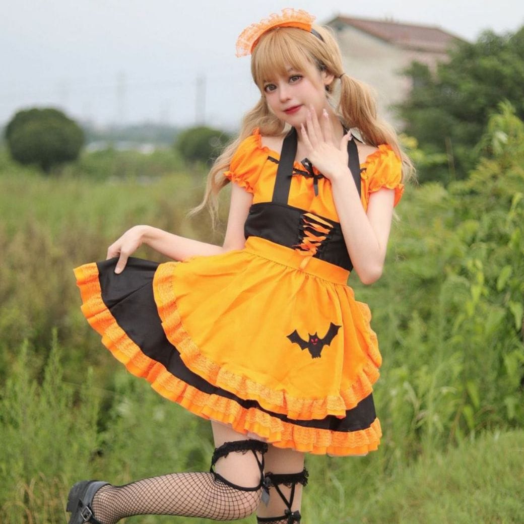コスプレハロウィーン刺繍メイドメイド服コウモリ吸血鬼メイド魔法魔女