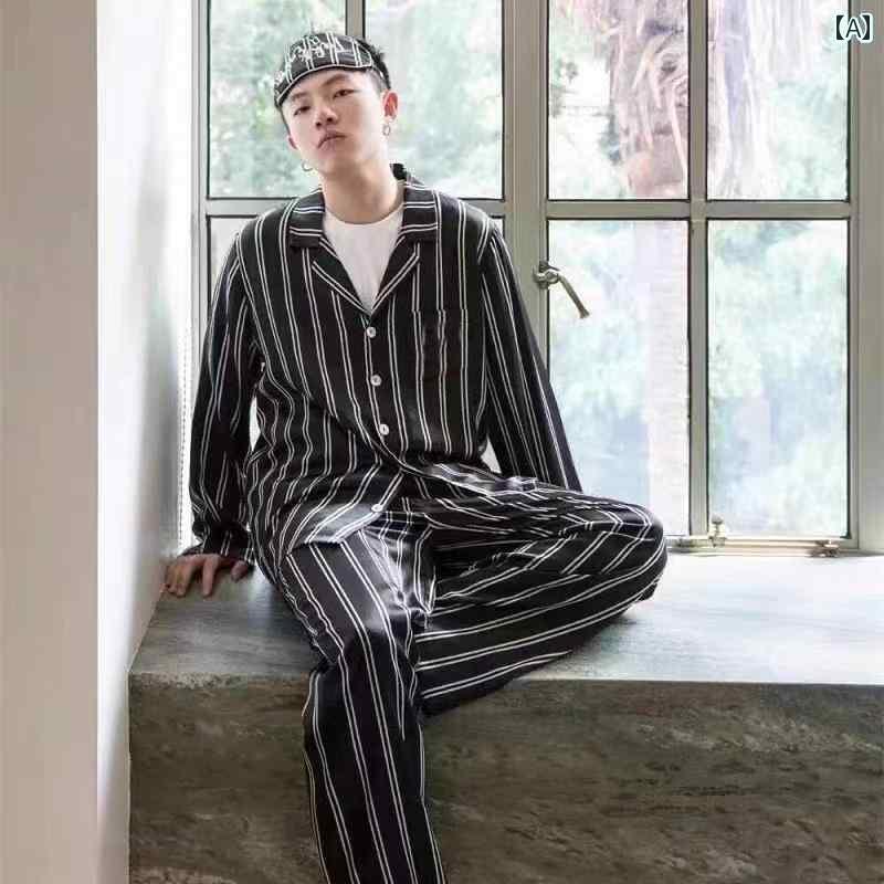 パジャマ　レディース　上下 GP シルクパジャマ メンズ 薄手 カップル 冷感 ストライプ 長袖 スーツ ホームウェア レディース