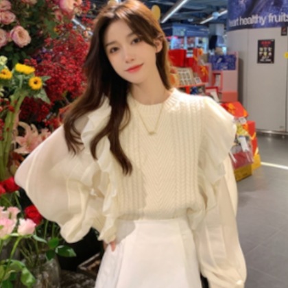 ニット セーター トップス シャツ ブラウス スイート ブラック 黒 ホワイト 白 レギュラー丈