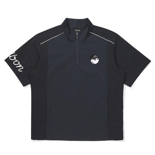 [Malbon公式]縦切り替えウーブン半袖アノラックNAVY（MAN）