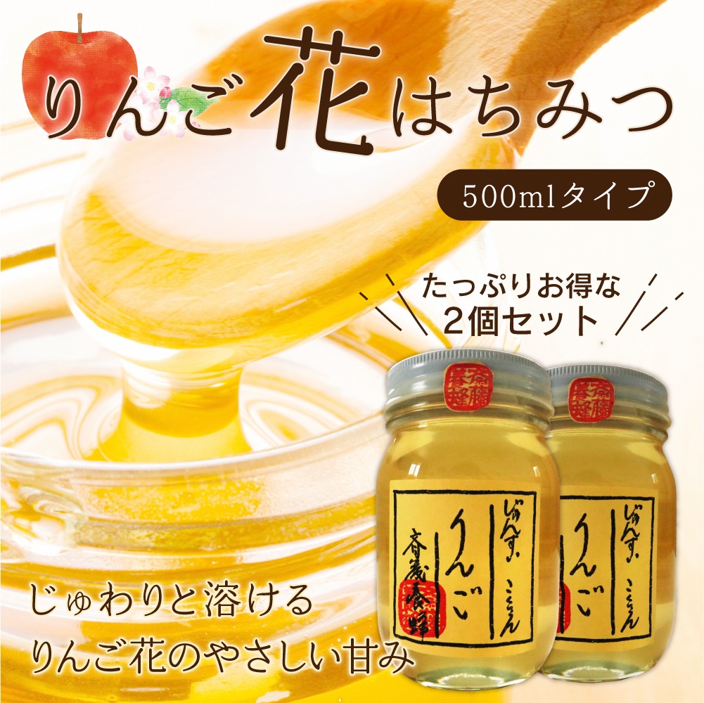 はちみつ 国産 純粋 日本製 りんごの花 無添加 500ml 2個セット スプーン 付き 斉藤農園