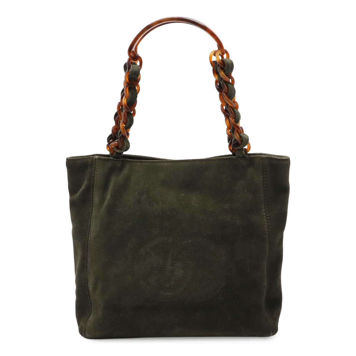 ココマーク トートバッグ ショルダーバッグ チェーンショルダー スエード カーキ ブラウン 茶 プラスチックチェーン べっ甲