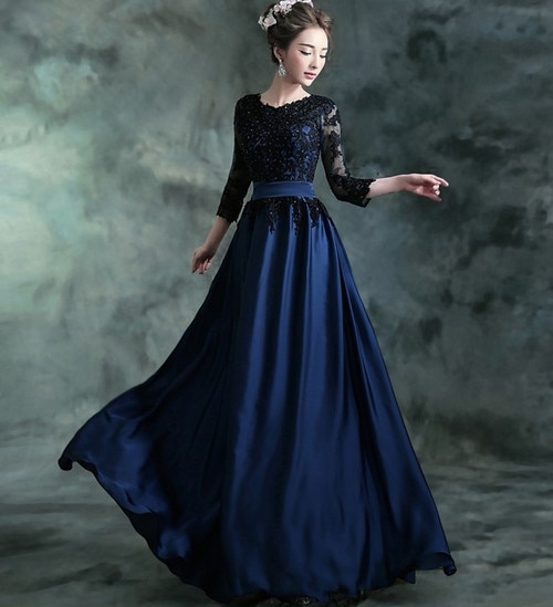 A1164.シースルーレース七分袖Aラインドレス 2019 2019 春夏 sale ワンピース エレガント カジュアル お呼ばれ 結婚式 披露宴 パーティー 女子会 レストラン デート 100,000円