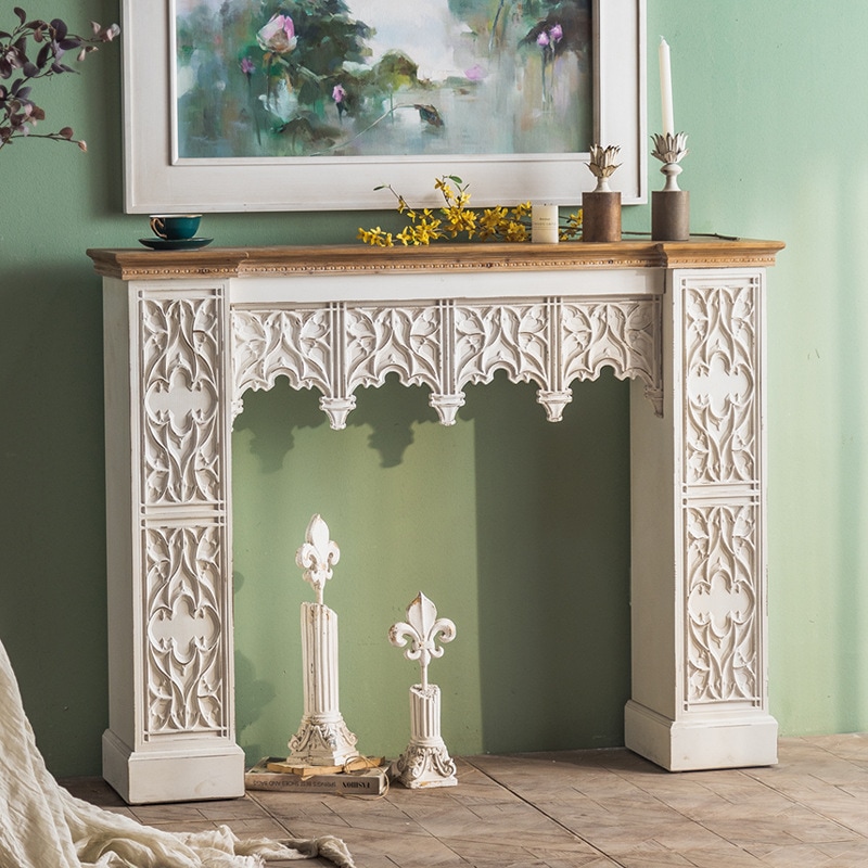 マントルピース ヴィンテージ調 大きめ おしゃれ かわいい インテリア 北欧 ヨーロッパ 暖炉 レトロ調 カントリー ラック オフホワイト