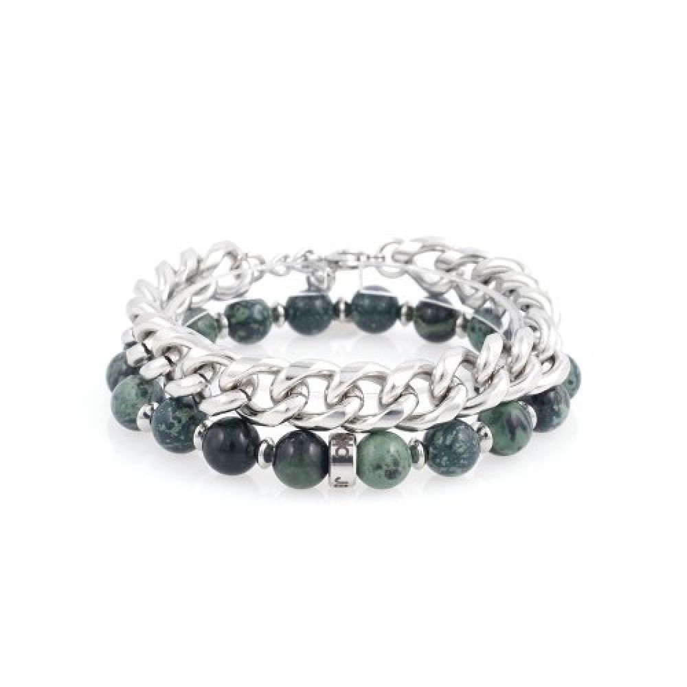 JBANS CLASSIC 11mmボールドラウンド968チェーン8緑安石1006原石ブレスレットセット (C2401-SE338_GN)