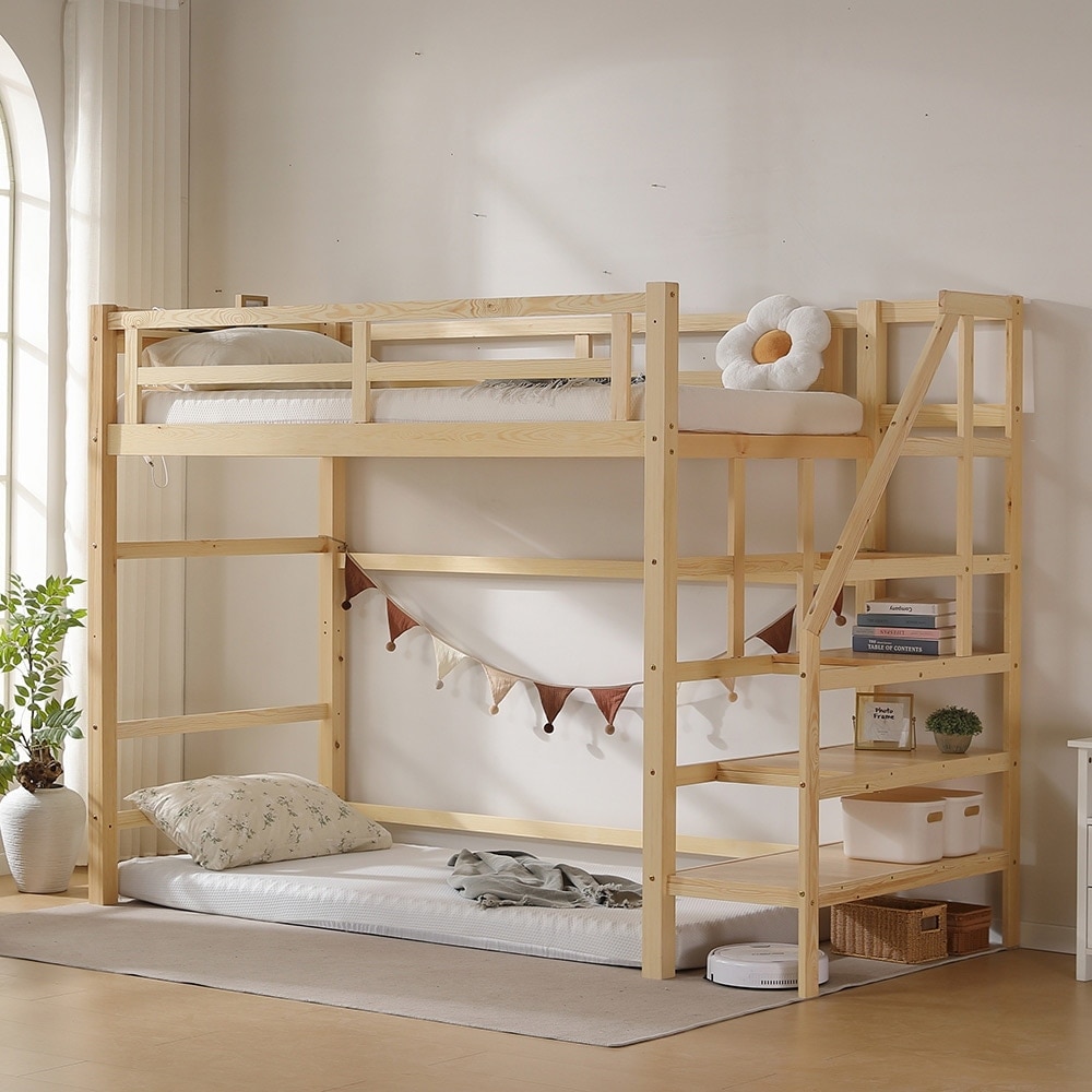 【国内即日発送】ロフトベッド段階付き天然木コンセント付きシングル宮付き剧场版納セット付き剧场版納北風大皆暮らし子ベッドベッド木造ロフトベッド高さ172 cm