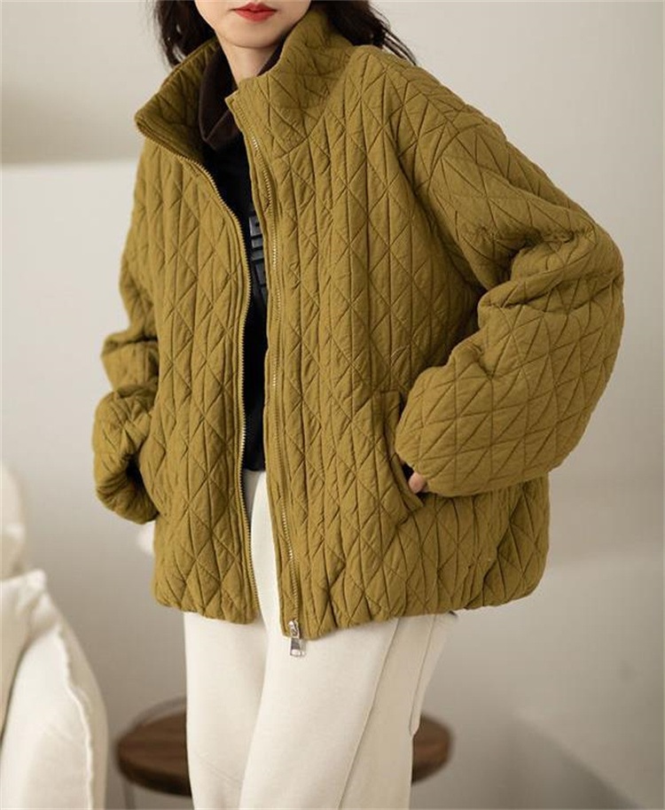 激安セール ファッション カジュアル ボーイッシュ ひし形格 ゆったりする 大きめサイズ デザインセンス スタンドカラー コットン コート ダウン スリム