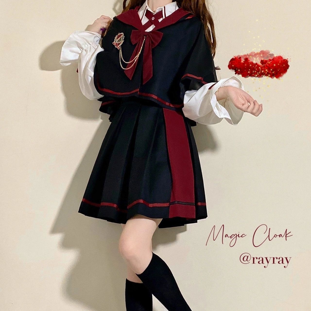 3点セット スカート + 長袖シャツ + ゆったり和風可愛い魔法のマント 韓国語版 女子学生 スーツ スーツ ハロウィン 2023年新作入荷コスプレ