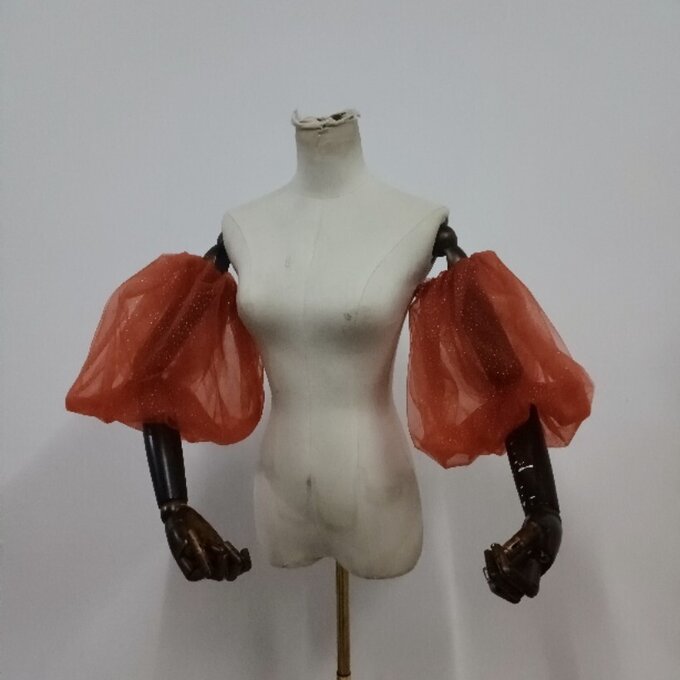 高級サテン キラキラチュール 取り外し袖 ショルダーの付け袖 パフスリーブ オーダー可能