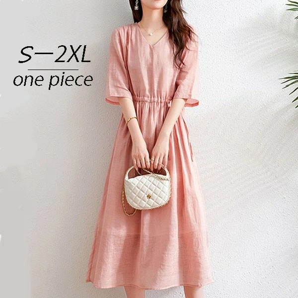 ワンピース レディース体型カバー ハイウエスト 大人涼しい 薄手 柔らか ひんやり 人気 プレゼント通勤　半袖ゆったり 通勤 OL 着痩せ　ロングワンピお出かけ 通勤 通学 20代 30代 40代 d
