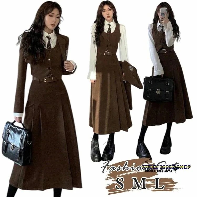 制服標準装備卒業式 スーツ 女の子 セット 韓国 制服 卒服 女の子 フォーマル スーツ 高校生 ジャケット ベスト シャツ ブラウス 大きいサイズ ロング レデ