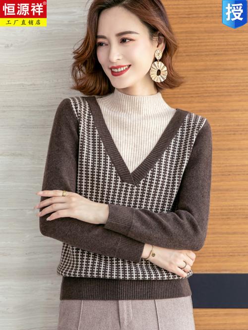 ハイネック ニット セーター レディース ショート丈 トップス 長袖 プルオーバー 秋冬 重ね着風 厚手 ウール 柔らかい 快適 保温 大きいサイズ カジュアル ベージュ 黒 赤 オフィス