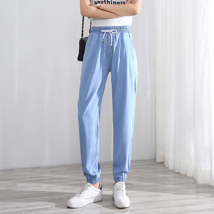 デニムジョガーパンツ ボトムス パンツ ジョガーパンツ ロング ロング丈 ワイド ウエストリボン ハイウエスト ウエストゴム デニム かわいい 大人可愛い きれいめ シンプル カジュアル 大人 上品