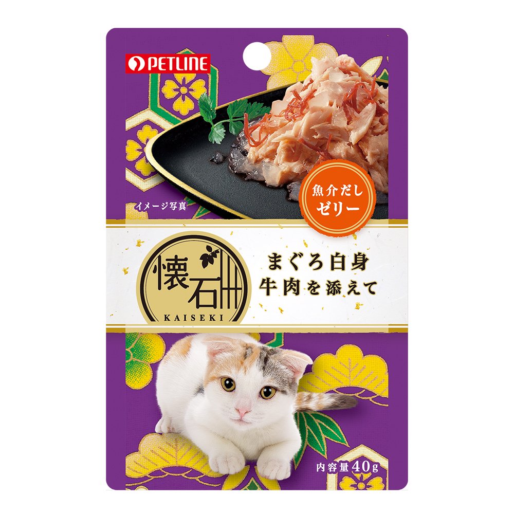 ペットライン　懐石　まぐろ白身　牛肉を添えて　魚介だしゼリー　４０ｇX７２袋　ＣＲＣ35―04―20―65―40