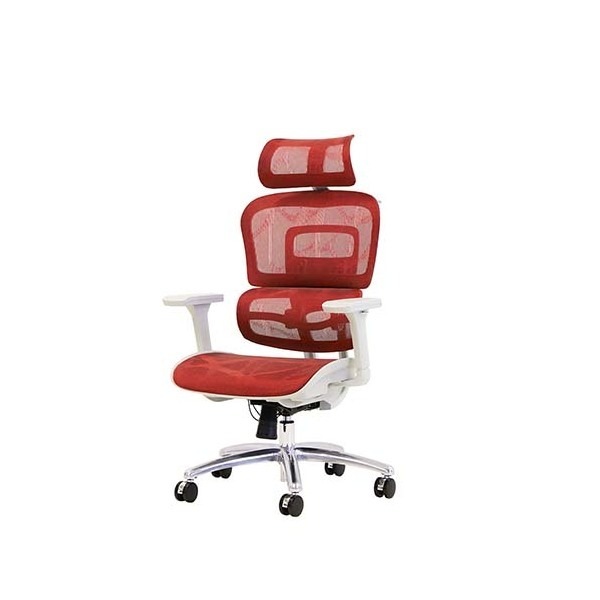 Netforce DP-1H-W-RD レッド ダイナミクスPro オフィスチェア (肘付き・ヘッドレスト付・ハンガー付) メーカー直送