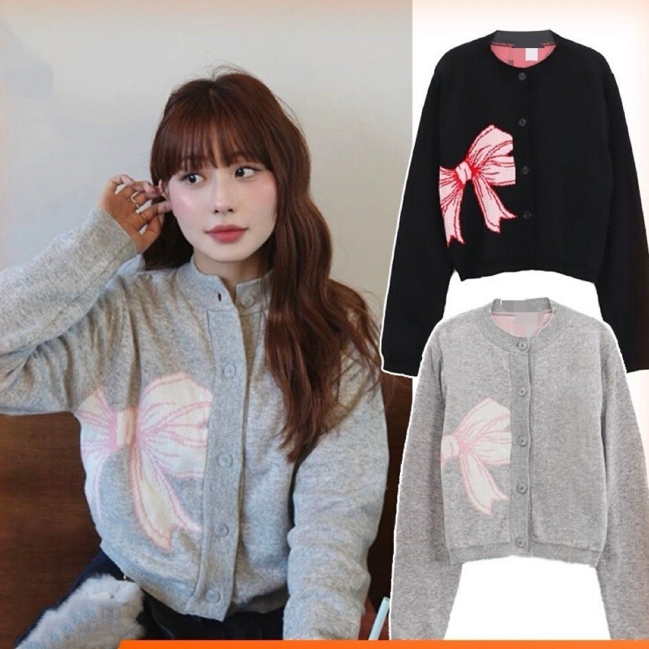 24韓国ニッチデザイナートレンディブランドリボンニットカーディガン春新作コート韓国セーター