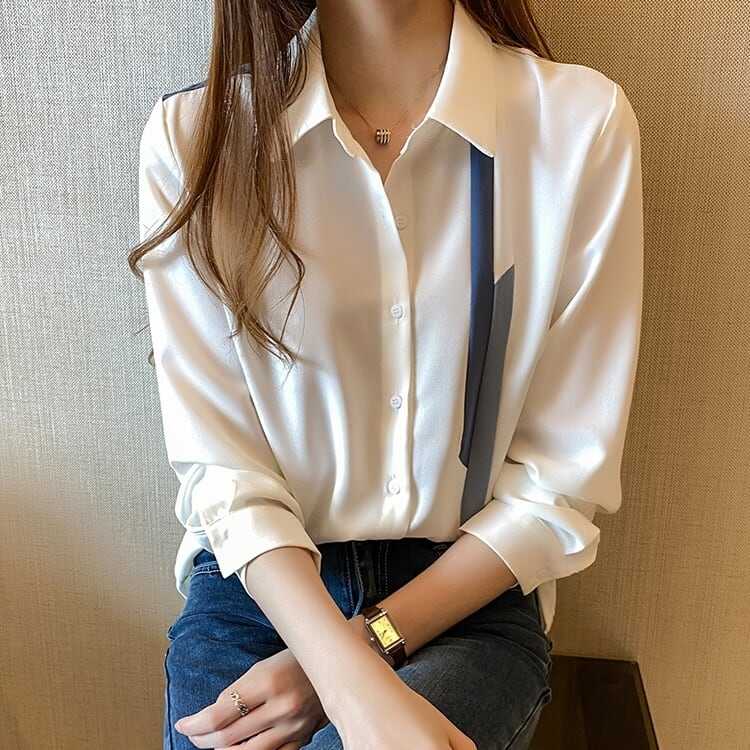 トップス バックボタン 長袖 ブラウス シャツ スタンドカラー バイカラー 幾何学模様 無地とろみ感 ゆったり 人気 おすすめ おしゃれ お洒落 激安 可愛い かわいい 韓国 wto0743