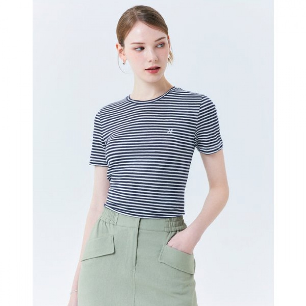[24SS] [100% リネン] ネイビーストライプリネンショートスリーブ T シャツ HSTS4B423N2