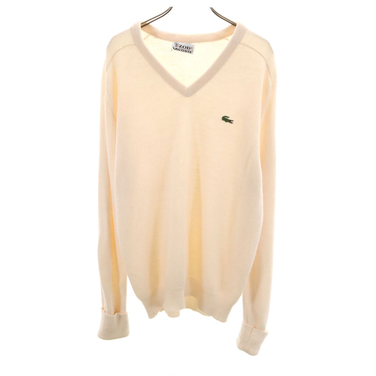 IZOD LACOSTE アイゾットラコステ 70s ヴィンテージ 糸巻きタグ 長袖 Vネック セーター ホワイト メンズ 古着