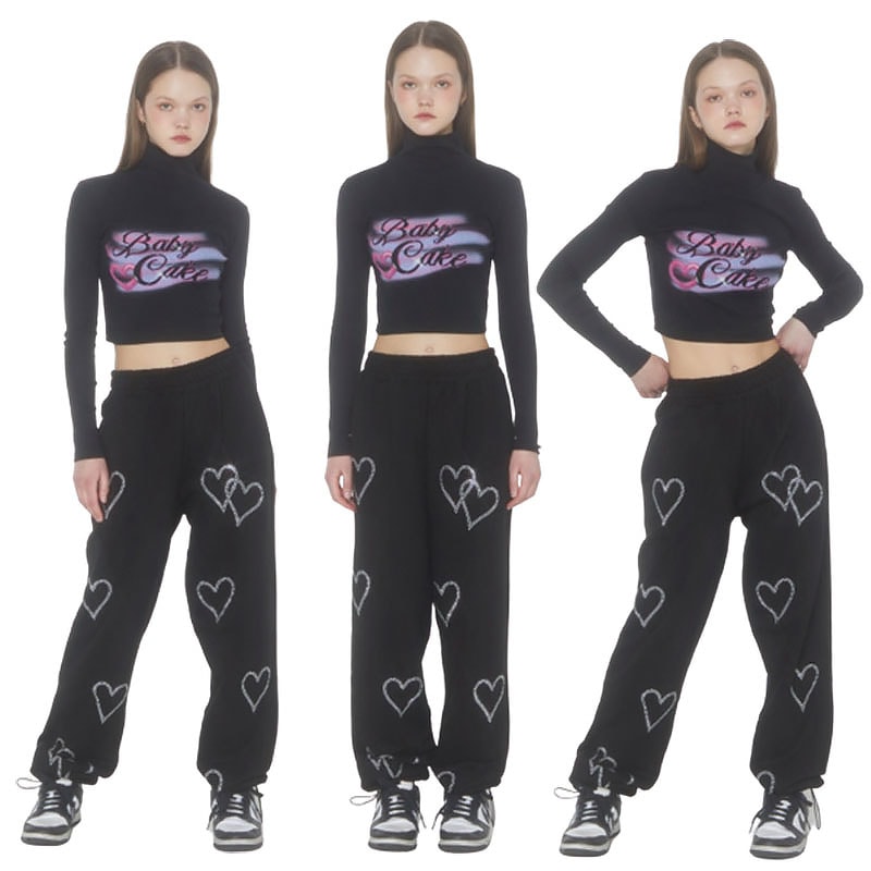 韓国の人気ブランド CRYSTAL HEART 2WAY JOGGER - BLACK