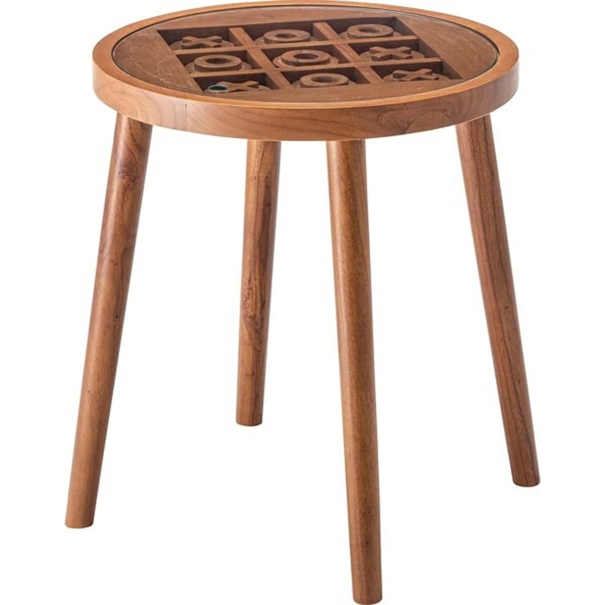 サイドテーブル GT-780BR 丸 ラウンド 丸型 木製 高さ50cm 円形 ソファ ベッド横 ガラス リビング 天然木 ナチュラル ナイトテーブル 遊べる ゲーム 三目並べ ボードゲーム ×ゲー