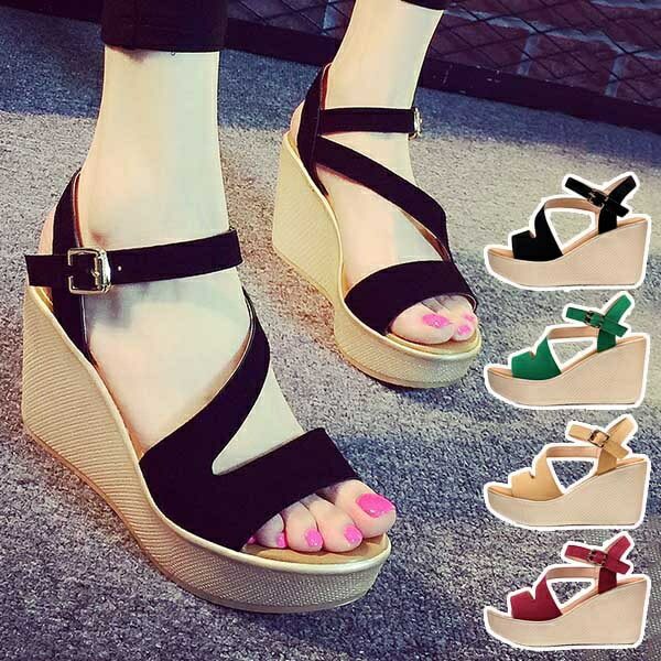 ウェッジサンダル スエード ストラップ ヒール8cm 疲れない 歩きやすい 靴 厚底サンダル レースアップサンダル 厚底サンダル ブラック 黒 レッド 赤 ベージュ グリーン0 5