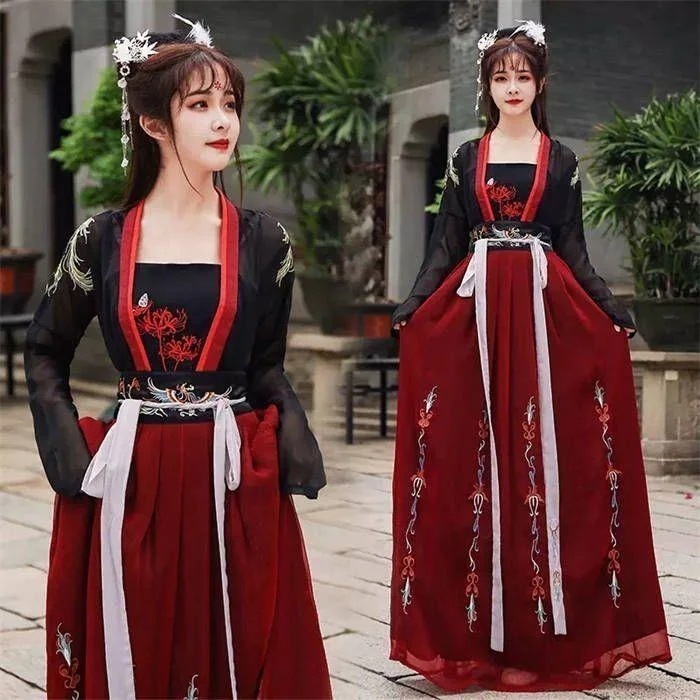 本日のイベント中華風衣装 チャイナ服 漢服 唐装 古代宮廷風コスム ステージ衣装 レディース ダンス衣装 3点セット 花柄刺繍 服 民族服 風 仙気