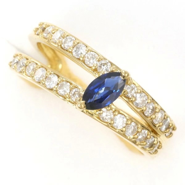 K18 18金 YG リング 16号 サファイア 0.37 ダイヤ 0.55 カード鑑別書 中古