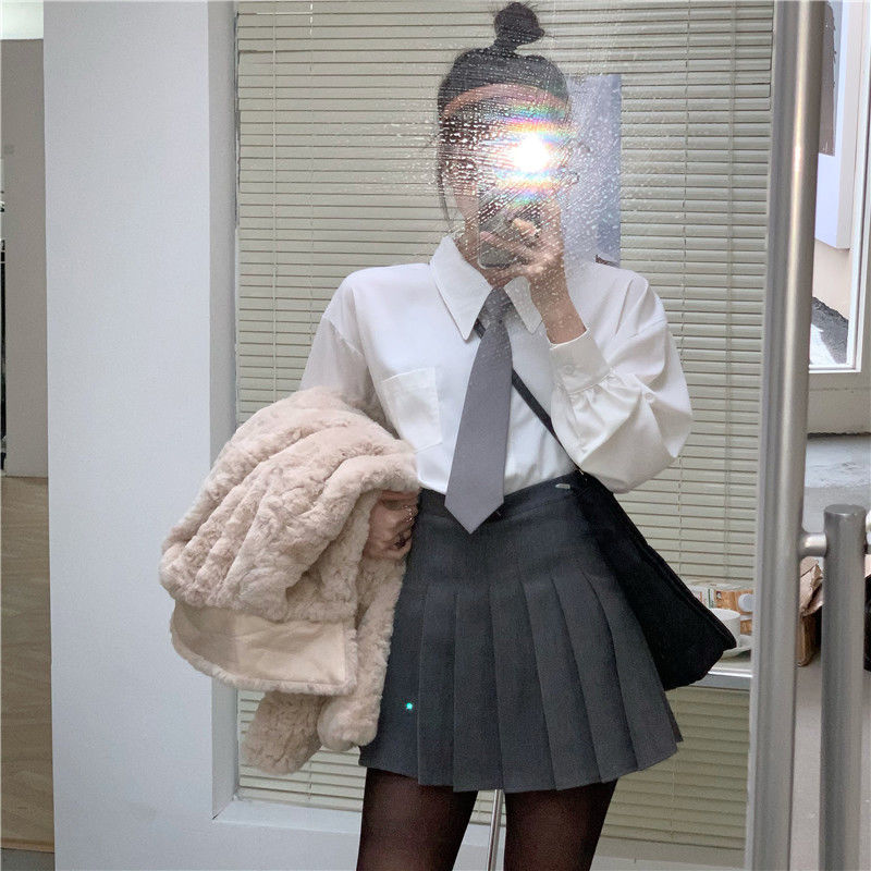 学生キャンパス セットアップ カレッジ風 ネクタイシャツ＋プリーツスカート450