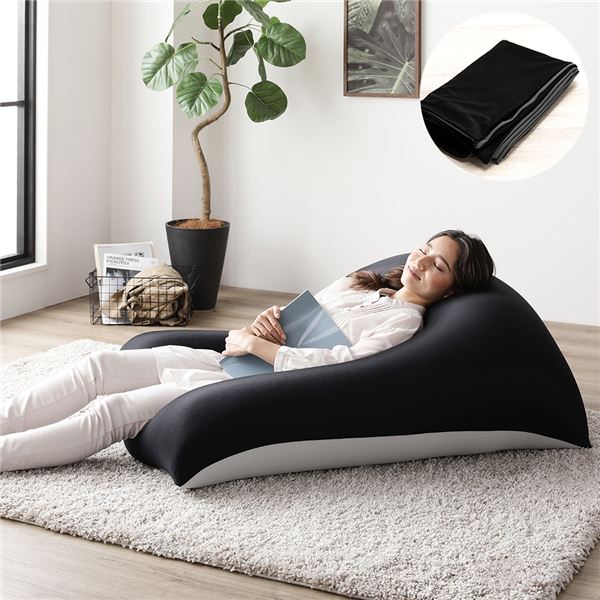 ビーズクッション用 [別売り 替え カバー 単品 ブラックxライトグレー] 約110cmx71cm 特大 日本製 吸水 速乾 帯電防止 洗える