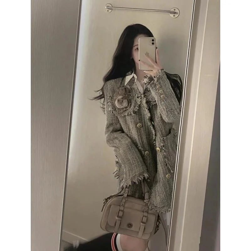 （細工が凝っている）2025年春と秋の女性のための小さな香りの良いジャケットのフリンジされた小さな香りのジャケットニューツイードハイエンドストリートフロアの気質セレブトップ