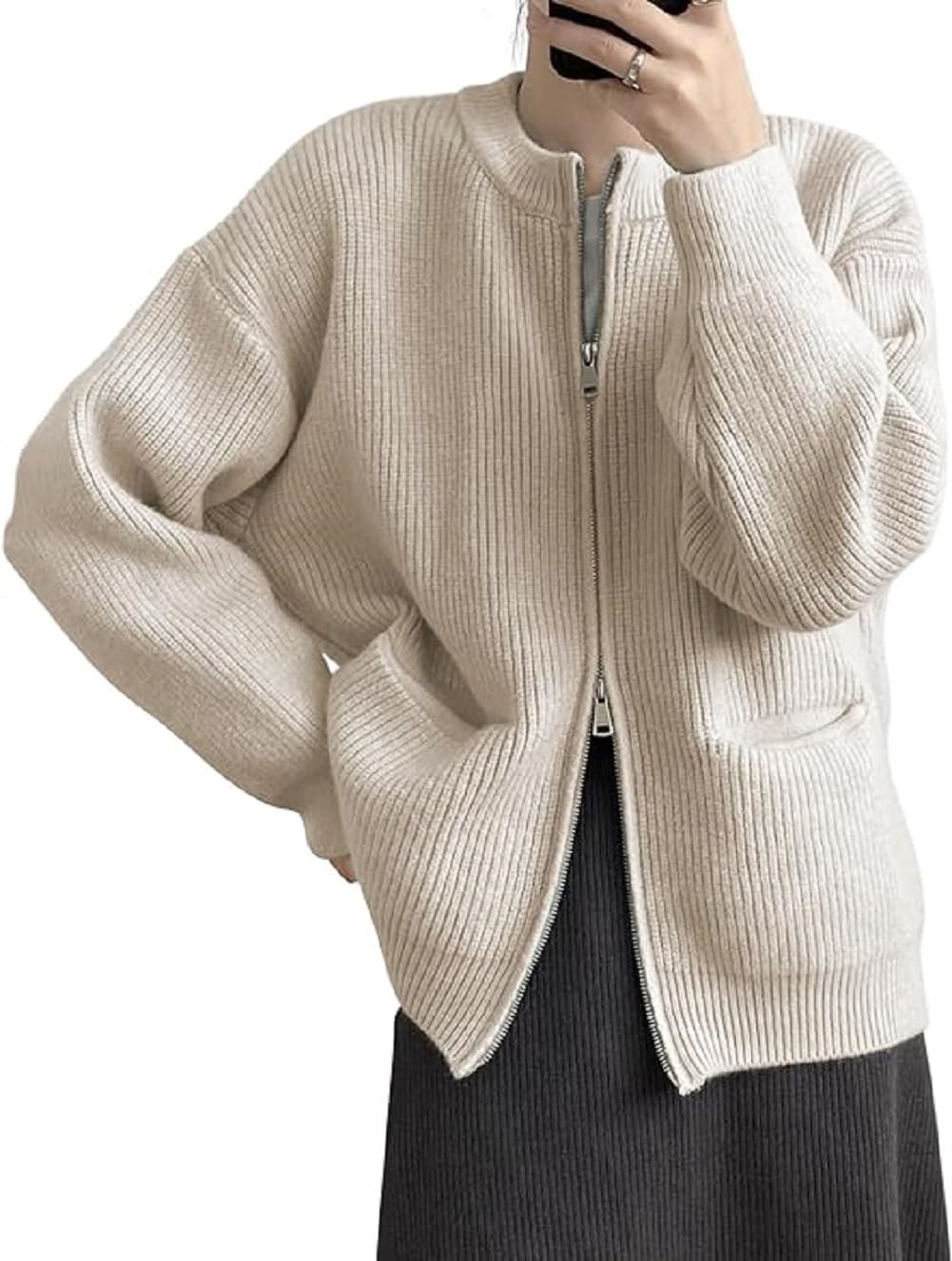 ニット ジップ ブルゾン 暖かい セーター パーカー トップス シンプル おしゃれ レディース アウター カジュアル 通勤 ジャケット 春 秋 冬