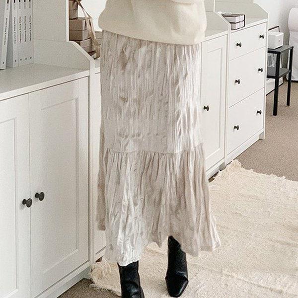 Hスタイル(DK)ウェーブベルベットSK 冬 女性 ベルベット ベロア ロングスカート ロングスカート プリーツ