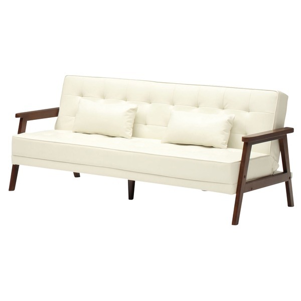 ソファーベッド シングルサイズ PVCレザー(合皮) クッション2個/肘付き アイボリー Milanoミラノ