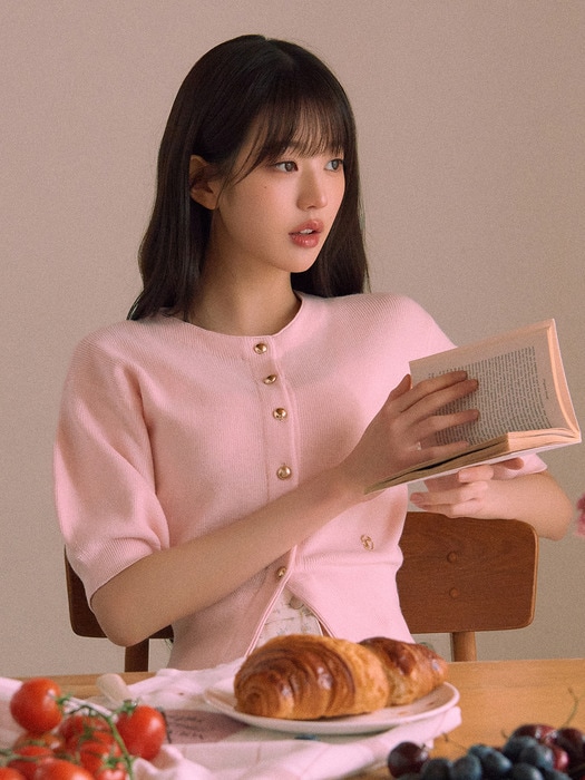 [IVE チャン·ウォニョン モデル着用] VOLUME SLEEVE HALF CARDIGAN PINK 限定版 韓国の人気ファッションブランド