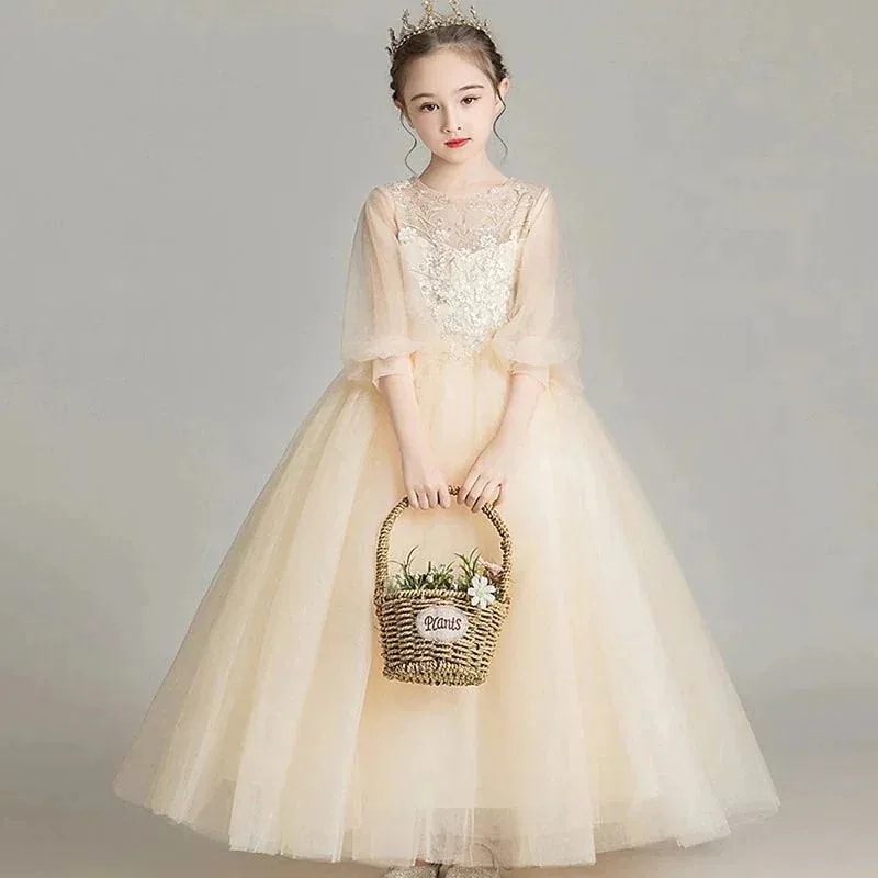 メガ割キッズ ウェディングドレス 女の子ドレス26ウエディングドレスポンポン紗花童走秀司会者ピアノ公演服 子供 ワンピース