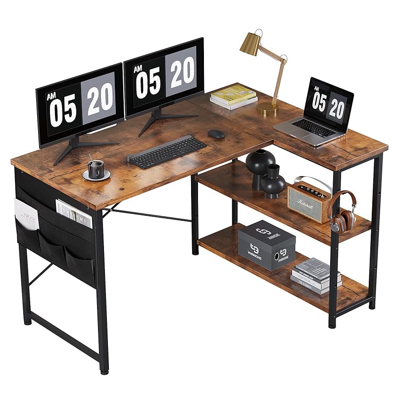 YeTom パソコンデスク 机 学習机 桌子 右棚左棚 幅107cm computer desk ゲーミングデスク l字デスク pcデスク 収納袋付き勉強机 bàn học コーナーデスク ワークデス