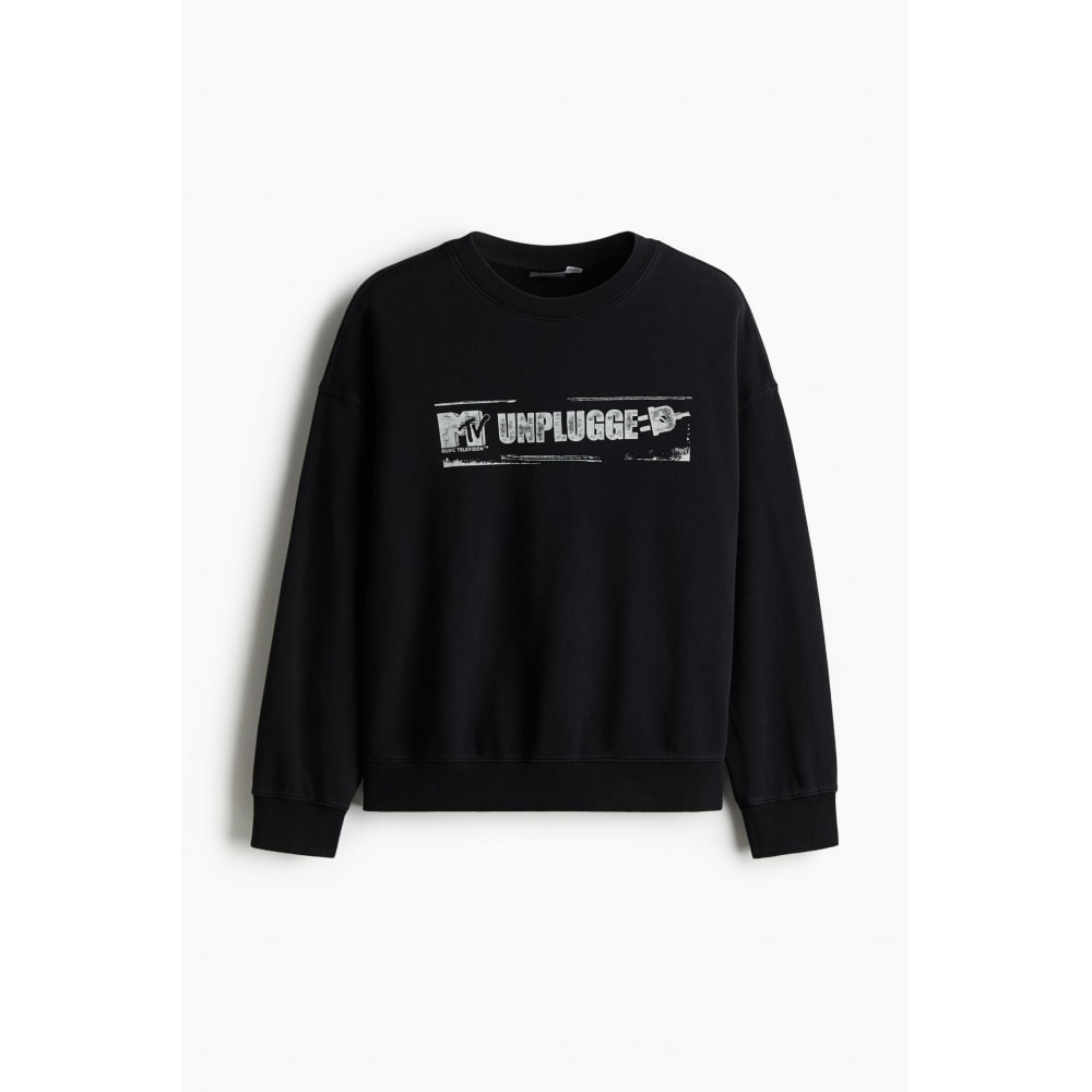 H&M オーバーサイズフィットプリントスウェットシャツブラック/MTV