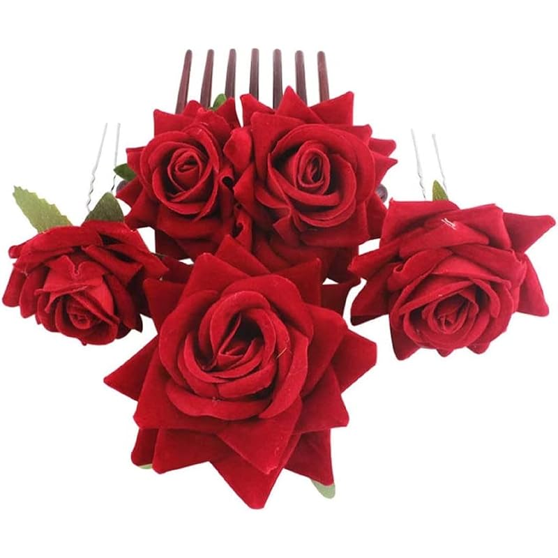 Lurrose ヘアピン Uピン コームヘアピン 花嫁 髪飾り バラ 花 薔薇 ウェディングヘッドドレス 花飾り ヘアコーム かんざし 前髪クリップ ヘアアクセサリー ブライダル 結婚式 和装 パーテ 5,303円