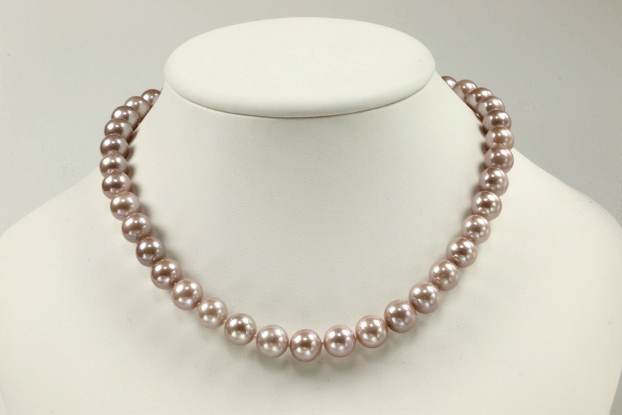 【訳あり】 花珠級本真珠 定番43ｃｍ ピンクグレー 大粒10ｍｍ本真珠ネックレス＆ピアスセット ネックレス