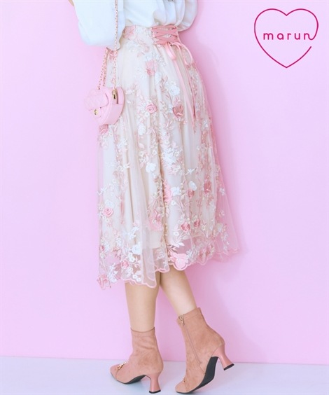 ロングスカート 大きいサイズ 花柄刺しゅうレーススカート marun