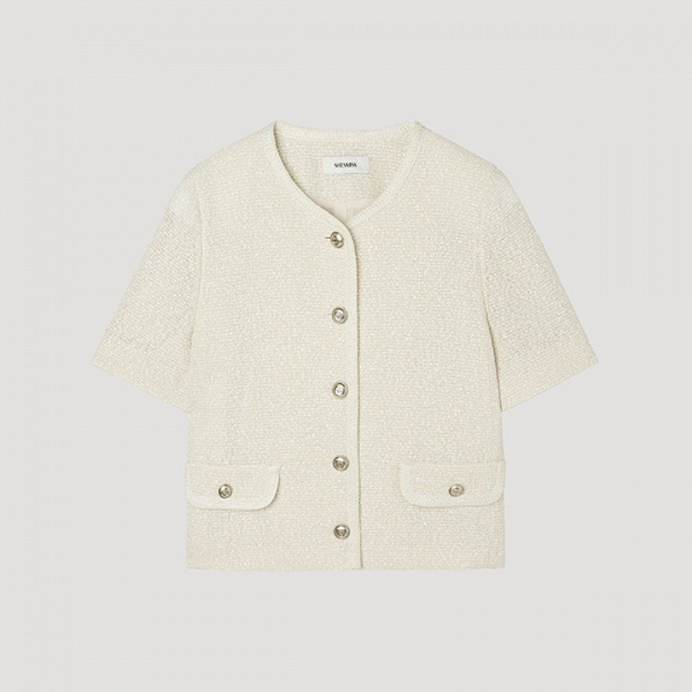 [Shes Miss] グリッターショートスリーブクロップドツイードジャケット_SWWJKP21150_CR