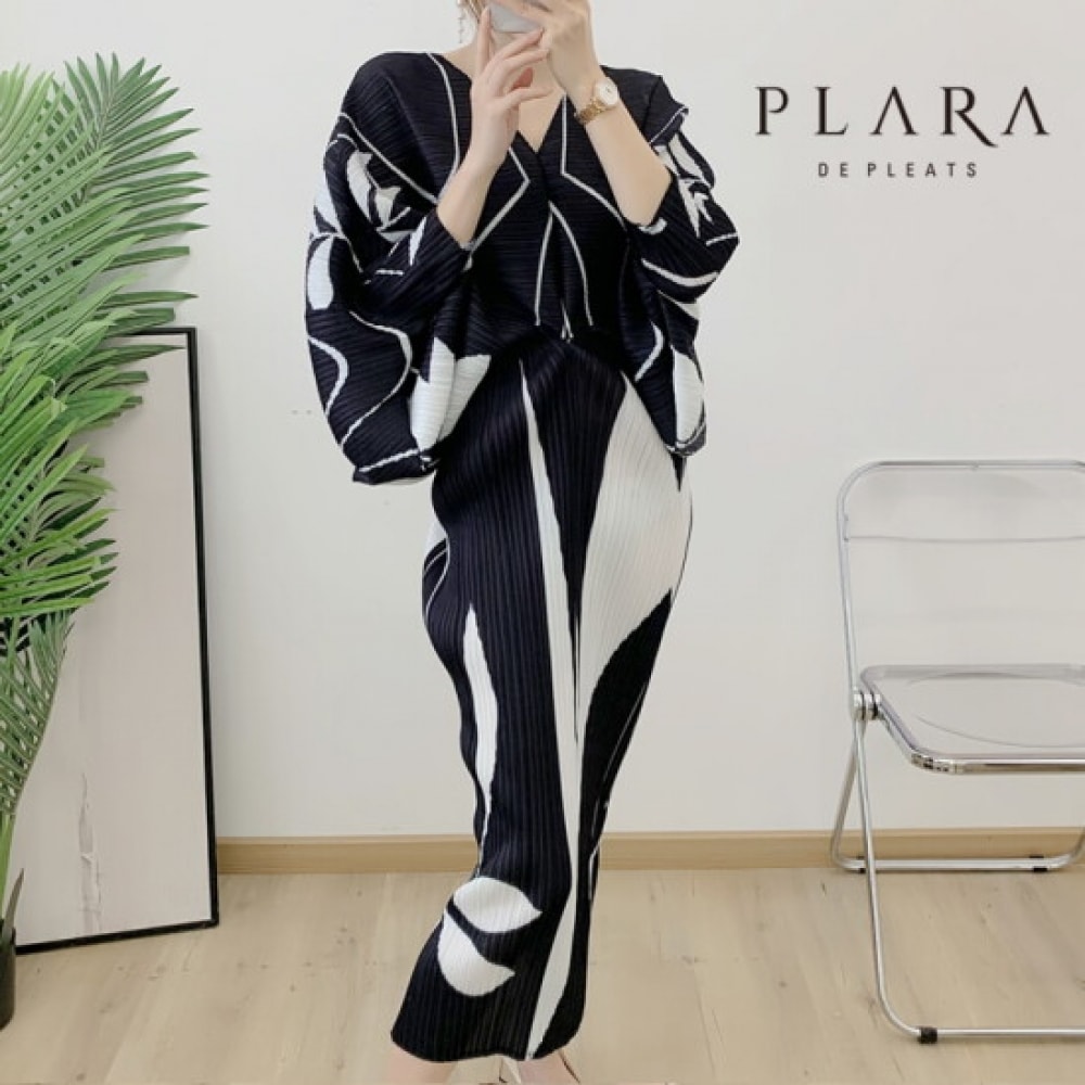 フララオイルペインティングプリーツワンピース_PK2MOP052C